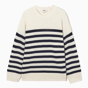 COS  %100 Wool Striped Crewneck Sweater in cream black size M